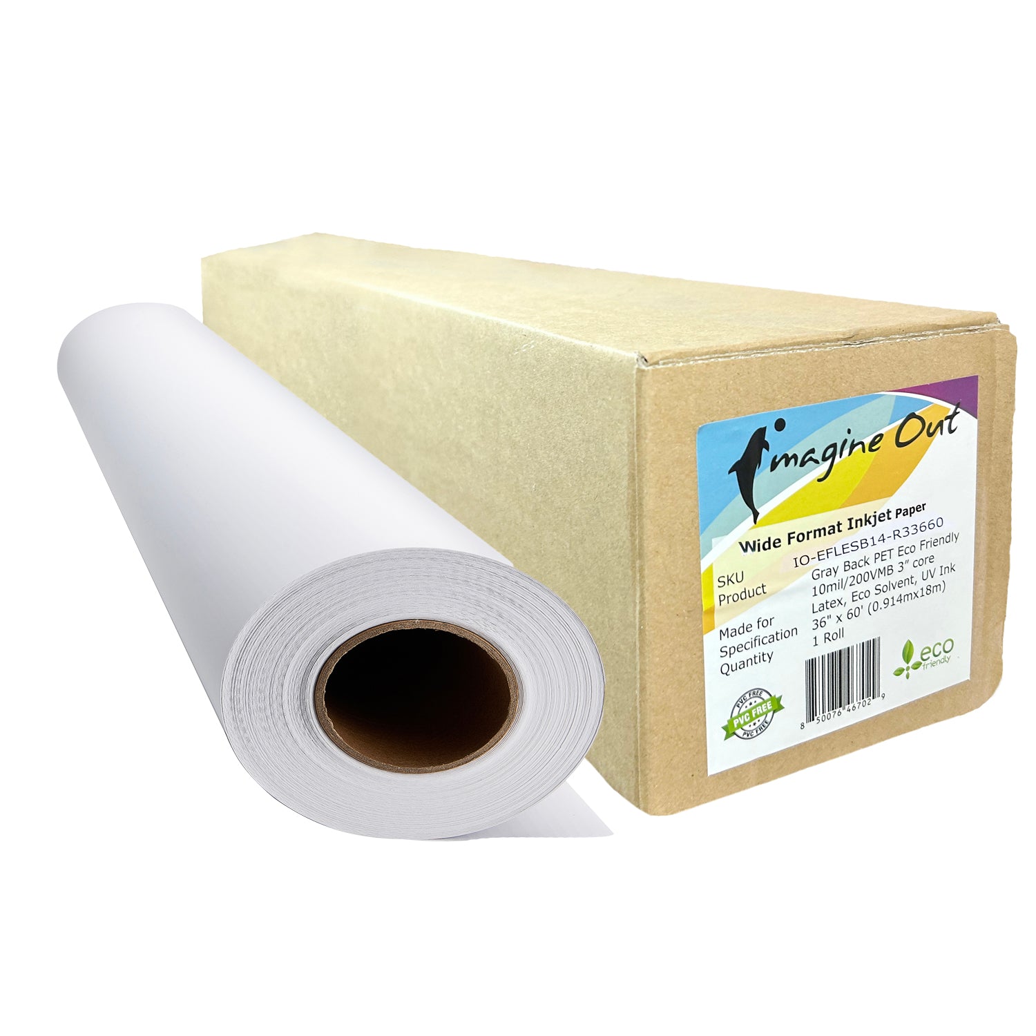 Grey Back PET  Film Roll 36” x 60ft 10mil - 210g  3” core Blockout Banner for Solvent, Eco Solvent, UV and Latex Ink