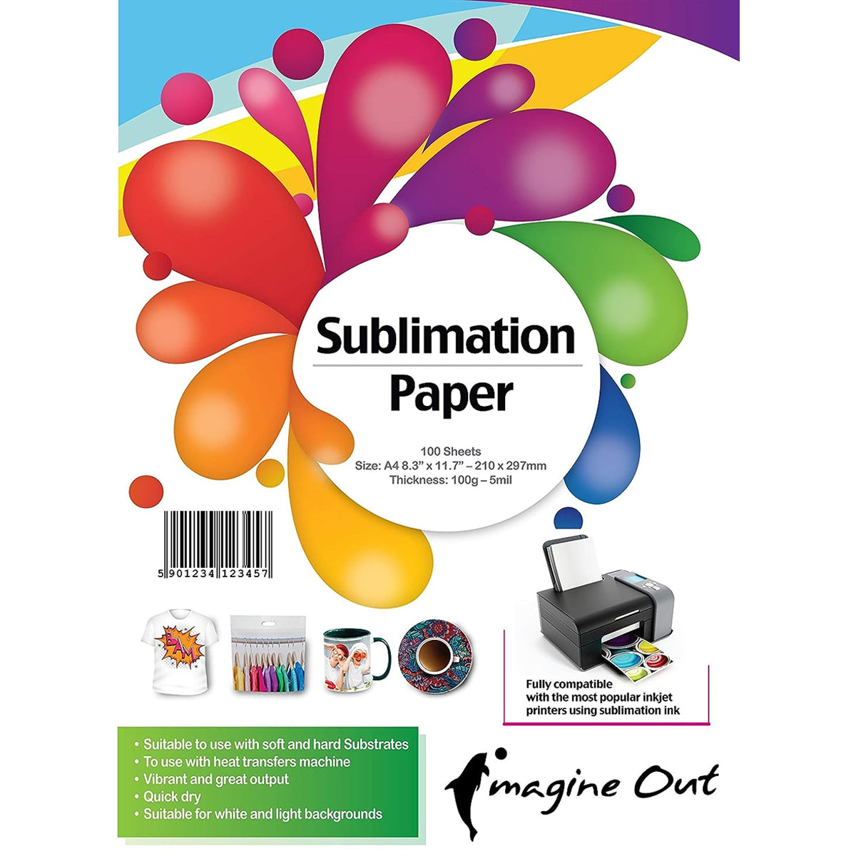 Sublimation Paper 100 Sheets for Inkjet Printer with Sublimation