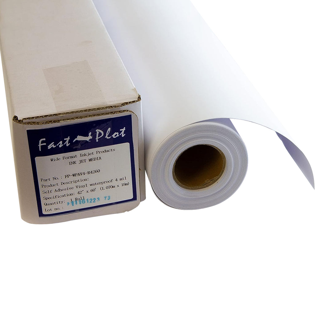 Wide Format Vinyl Paper 36 x 100' Matte Finish w/Permanent Adhesive 6MIL |  105 ISO Bright | 155g/m2 (41lb) | 2” Core